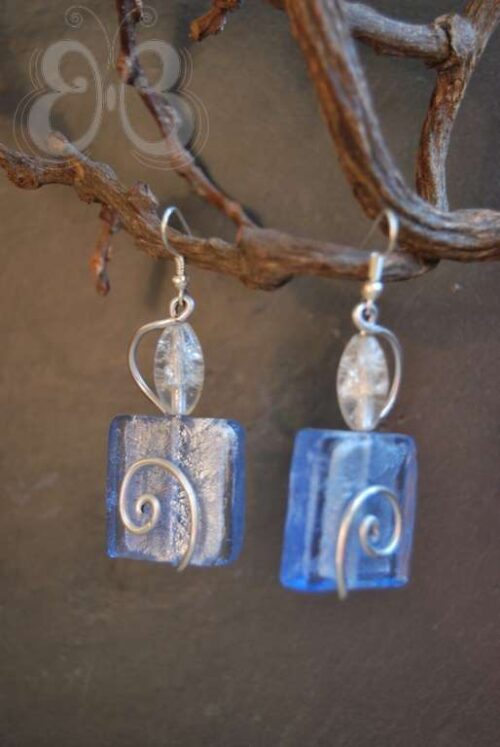 Boucles d'oreilles carrée bleu