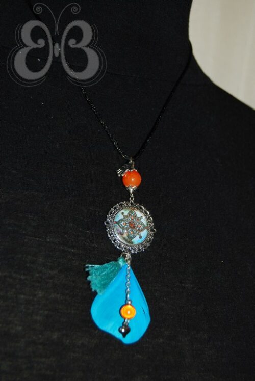 Collier bleu turquoise et orange