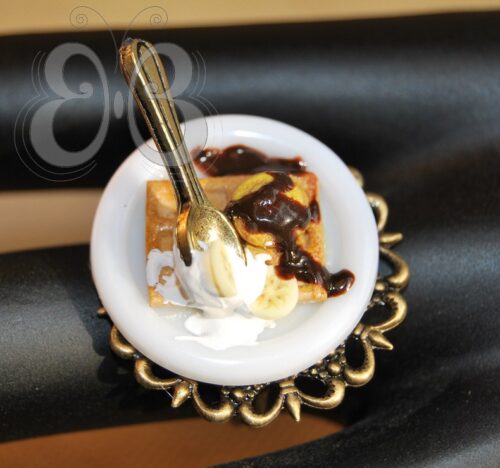 Bague polymère gourmande Gaufre banane chocolat