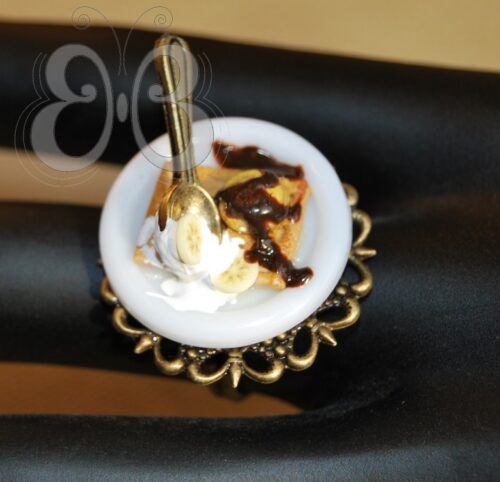 Bague polymère gourmande Gaufre banane chocolat
