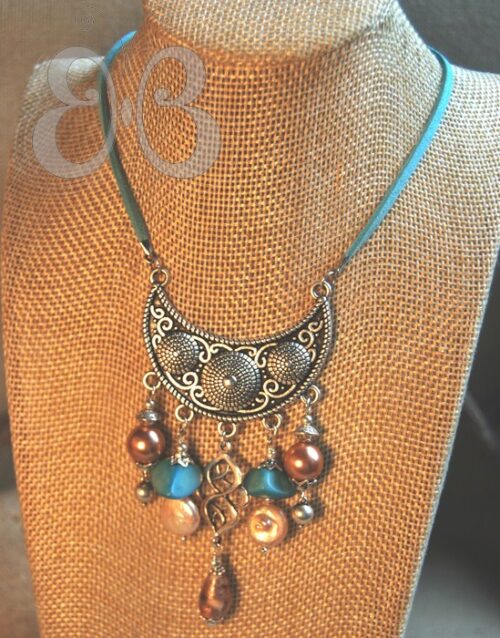 Collier ethnique turquoise et rose