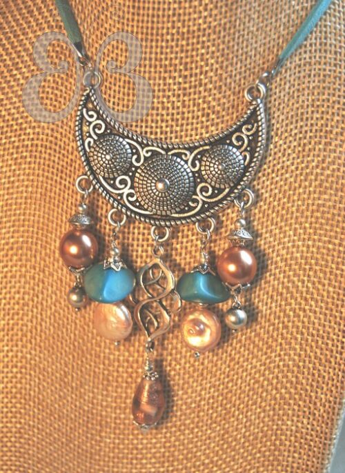 Collier ethnique turquoise et rose