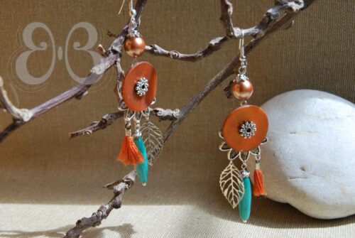 Boucles d'oreilles attache argent "pampilles orange"