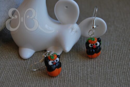 Boucles d'oreilles Chat dans la citrouille