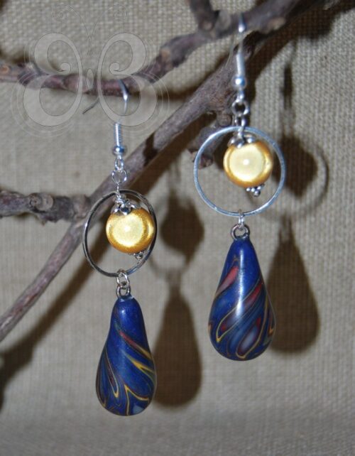 Boucles d'oreilles "goutte bleu et jaune"