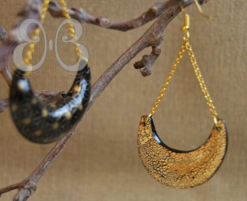 Boucles d'oreilles "lune noire aux étoiles d'or"