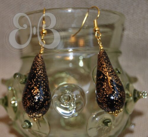 boucles d'oreilles en pâte polymère noir et feuille d'or