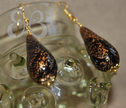 boucles d'oreilles en pâte polymère noir et feuille d'or