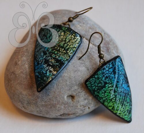 Boucles d'oreilles en polymère craquelée noir,bleu et vert
