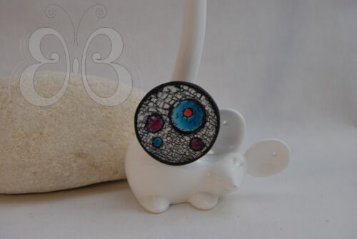 Bague en pâte polymère imitation céramique bleu et violette