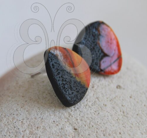 Boucles d'oreilles imitation éclat d'ambre et pierre de lave
