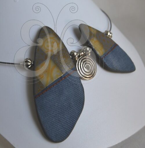 Collier polymère jean's et carreaux de céramique