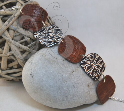 Bracelet polymère imitation bois et carapace tortue bleu