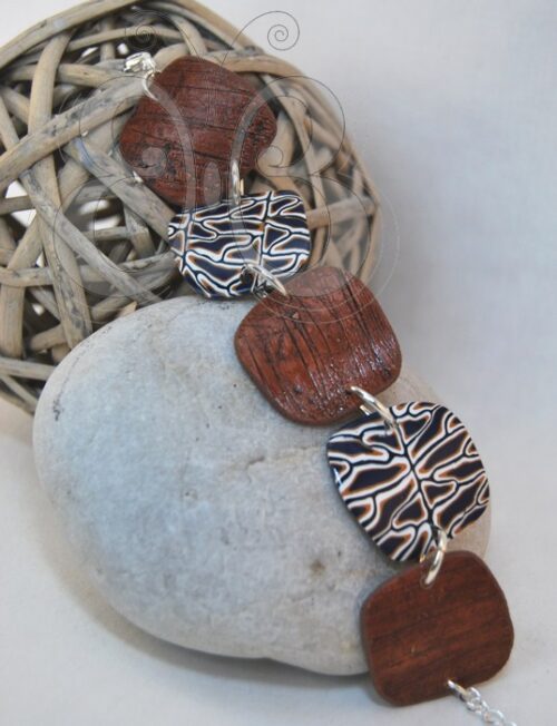 Bracelet polymère imitation bois et carapace tortue bleu
