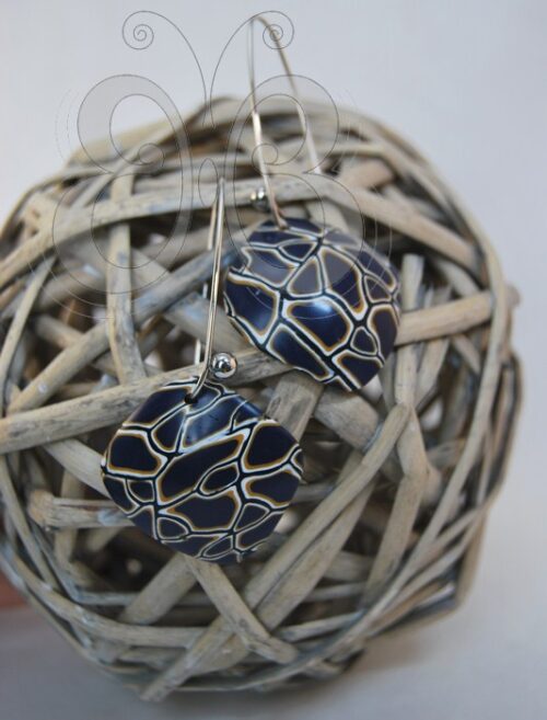 Boucles d'oreilles polymère inspiration carapace tortue bleu