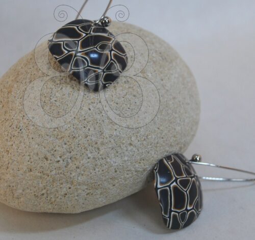Boucles d'oreilles polymère inspiration carapace tortue bleu