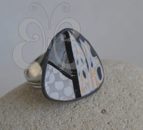 Bague réglable polymère Mokumé Gané gris