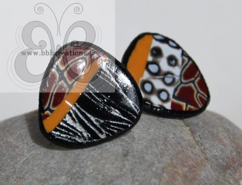 Boucles d'oreilles puce bordeaux, jaune moutarde et noir