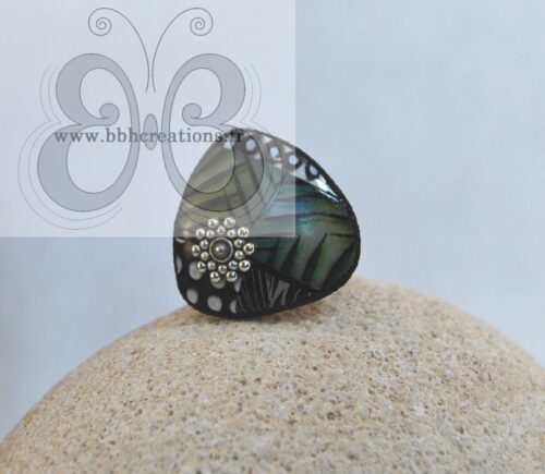 Bague réglable polymère tropique vert et noir