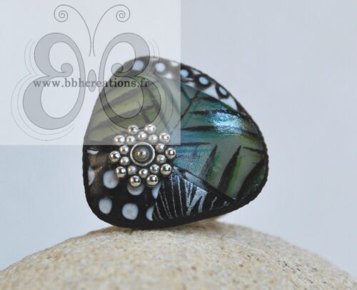Bague réglable polymère tropique vert et noir