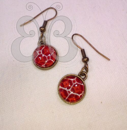 Boucles d'oreilles bronze enluminure du 13éme siècle rouge