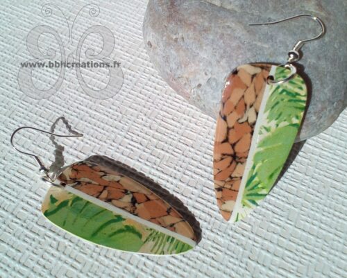 Boucles d'oreilles argent en argile polymère imitation liège et esprit tropique