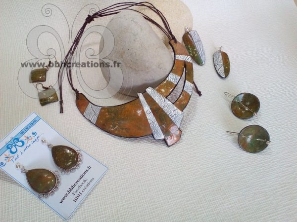 Boucles d'oreilles esprit indou et imitation pierre naturelle en polymère