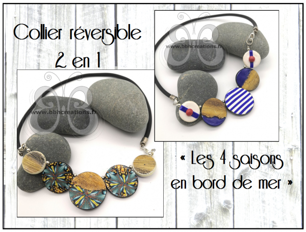 Collier réversible, 2 en 1, les quatre saisons en bord de mer, "collection modulable"