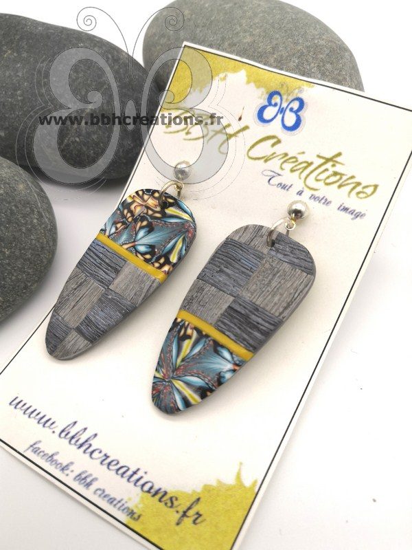 Boucles d'oreilles en argile polymère effet bois et bleu turquoise