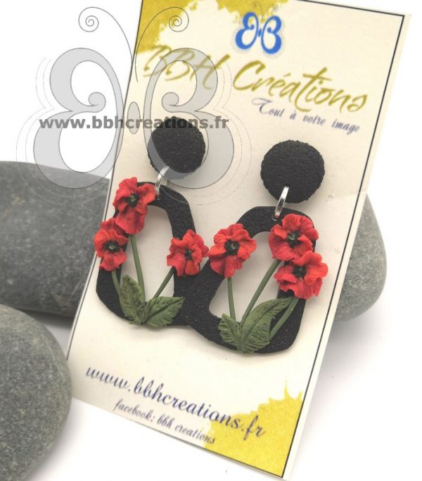 Boucles d'oreilles puce "jardin de coquelicots" en polymère