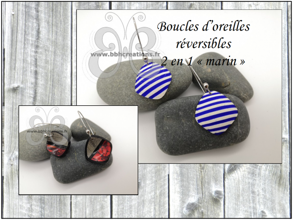 boucles d'oreilles réversibles 2 en 1 "marin"